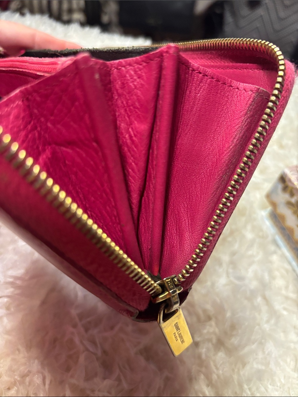 Saint Laurent Classic Y Ligne Zip Around Wallet in fuchsia pink - Picture 10 of 16